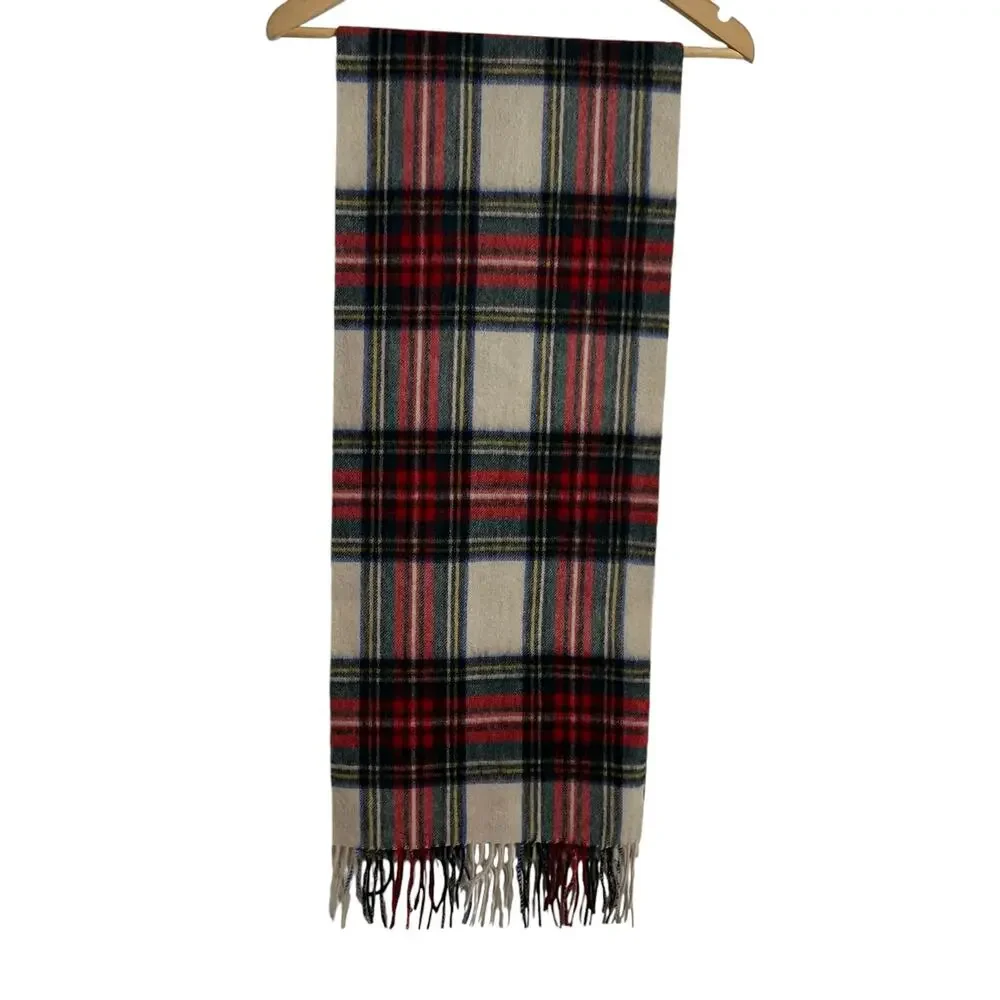 The Skye Croft Collection Long Lambswool Tartan Check Plaid Fringed Scarf